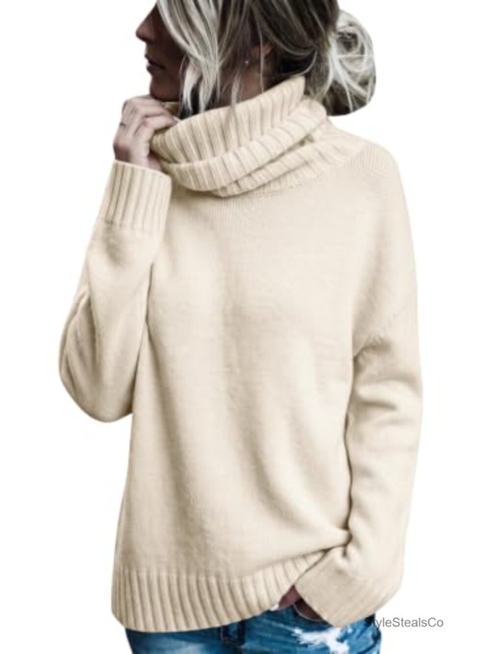 Oversized Turtleneck Pullover Sweater Cable Knit Long Sleeve Chunky Knit Top